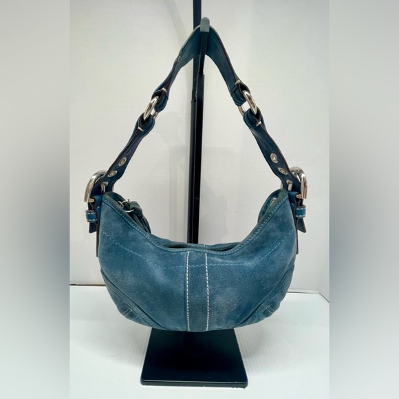 Coach SoHo Hobo Shoulder Bag Blue Suede Vintage 2005 w/fringe tassel style #8A14 - Picture 3 of 13